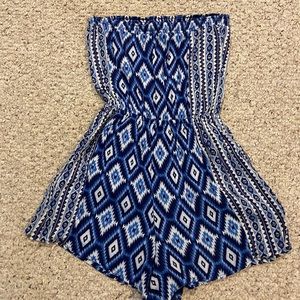 Hollister Romper Shorts Strapless Tassel Blue Med